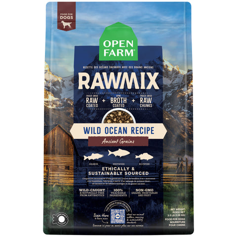 Open Farm Raw Mix Ancient Grains Dog Wild Ocean | Front Image of Wild Ocean Recipe Dog Food 3.5lbs