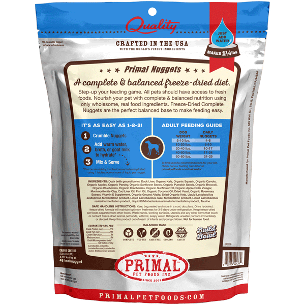 Primal Freeze Dried Duck Formula Dog Food HEALTHY SPOT