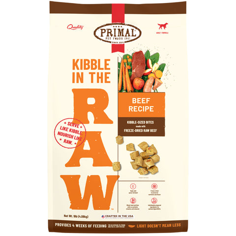 Primal Kibble in the Raw Beef Dog Food | Front Image of Beef Recipe
