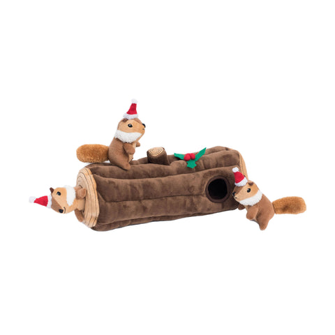 Zippy Paws | Holiday Burrow Yule Log with Chipmunks Dog Toy Set | Main Image