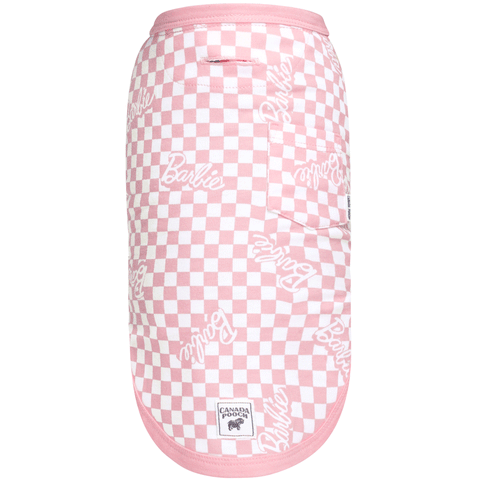 Barbie™ Follow Me Tee - Checker | Front Image of Pink and White Checker Tee for Pets