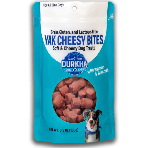 Front Image of Packaged Yak Cheesy Bites with Salmon