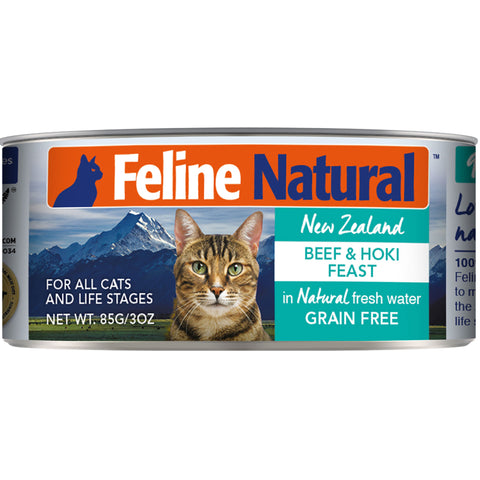 Feline Natural Beef & Hoki Canned Cat Food | Front Image of Beef and Hoki Feast 3oz
