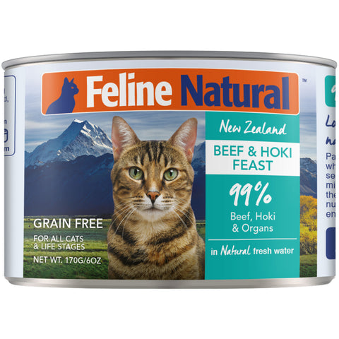 Feline Natural Beef & Hoki Canned Cat Food | Front Image of Beef and Hoki Feast 6oz
