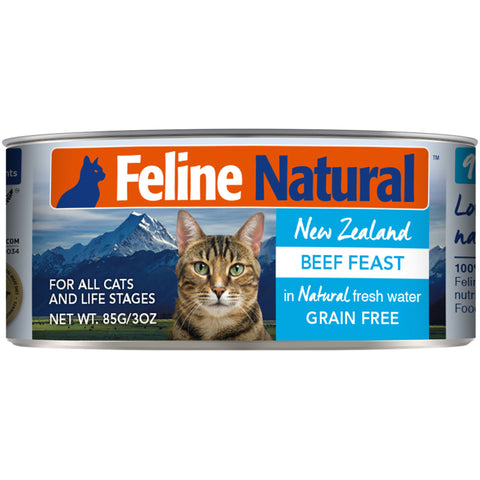 Feline Natural Canned Beef Feast Cat Food | Front Image of Beef Feast 3oz