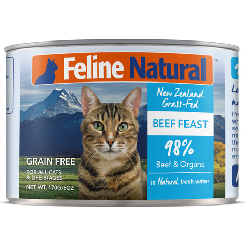 Feline Natural Canned Beef Feast Cat Food | Front Image of Beef Feast 6oz