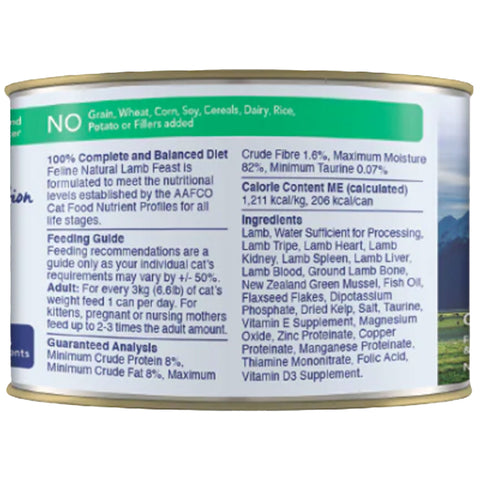 Feline Natural Lamb Feast Canned Cat Food | Back Image of Lamb Feast 6oz 
