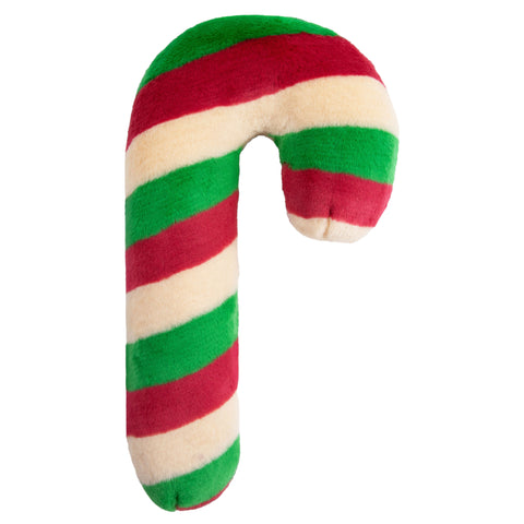 Striped candy cane-shaped toy on a white background