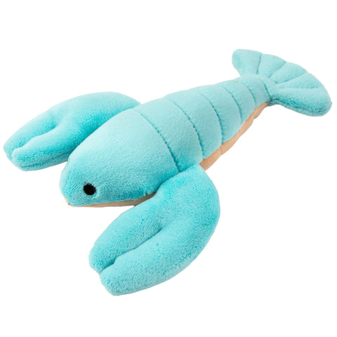 Side Image of Blue Plush Lobster Dog Toy with Cream Belly