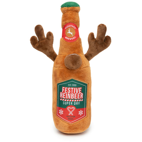 Fuzzyard Festive Reinbeer Dog Toy | Front Image of Plush Brown Beer Toy