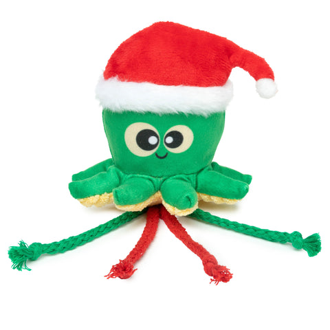 Fuzzyard Jolly Osmo Cat Toy | Front Image of Green and Red Plush Octopus Cat Toy