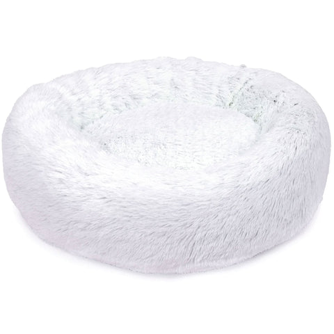 Jax & Bones Arctic Shag Donut Bed - Small | Front Image of Fluffy White Donut Bed