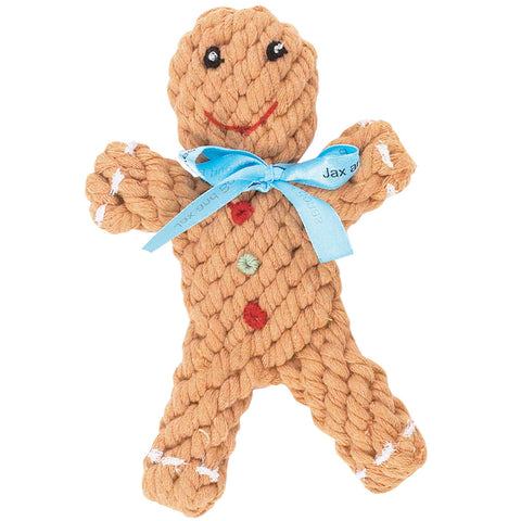 Jax & Bones Gingerbread George Dog Toy | Front Image of Brown Rope Toy in Gingerbread Shape