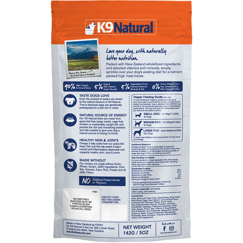 K9 Natural | Freeze-Dried Raw Topper Beef Dog Food | Back Image