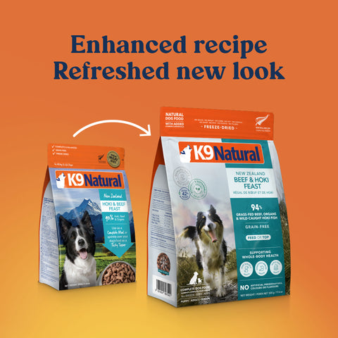 K9 Natural Freeze-Dried Beef & Hoki Dog Food | Front Image of Freeze-Dried Beef & Hoki Dog Food - New Packaging