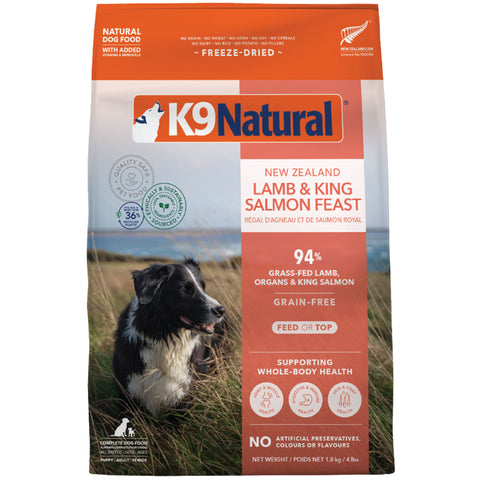 K9 Natural Freeze-Dried Lamb & Salmon Dog Food | Front Image of Lamb and Salmon Feast Dog Food 4lbs