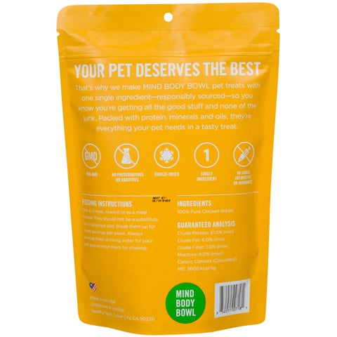 MIND BODY BOWL Chicken Breast Freeze-Dried Treats For Dogs and Cats - 2.5oz | Back Image of Freeze-Dried Chicken Treats