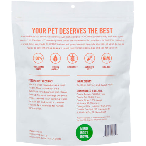 MIND BODY BOWL Salmon & Sweet Potato Chompies Dog Treats - 16oz | Back Image of Salmon and Sweet Potato Chompies