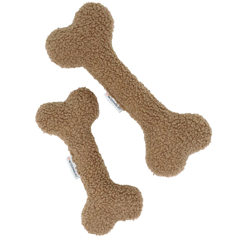 ModernBeast Funny Bone Dog Toy | Front Image of Small and Large Sherpa Plush Bones