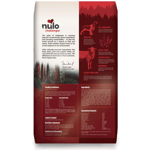 Nulo | Challenger Alpine Ranch High-meat Kibble Beef, Lamb, & Pork Recipe Dog Food | Bag Back