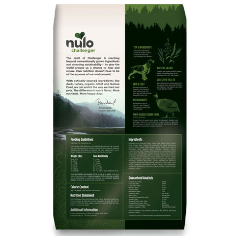 Nulo | Challenger High-Meat Kibble Duck, Turkey, & Guinea Fowl Recipe Dog Food | Bag Back