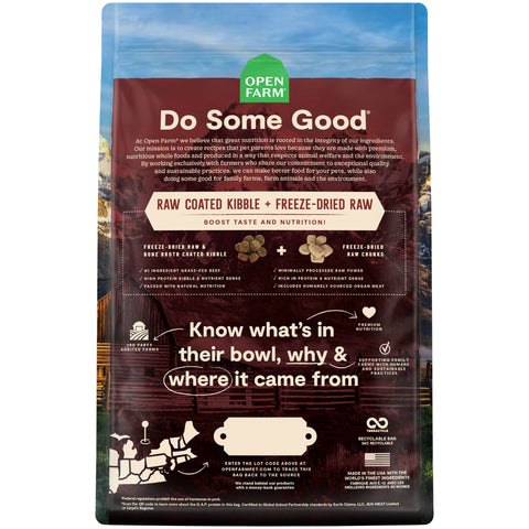 Open Farm Raw Mix Ancient Grains Dog Front Range | Back Image of RawMix Front Range Recipe with Ancient Grains