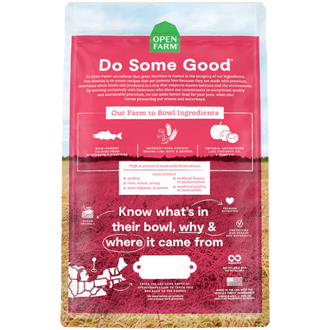 Open Farm Salmon & Ancient Grains Dry Dog Food | Back Image of Salmon and Ancient Grains Dog Food