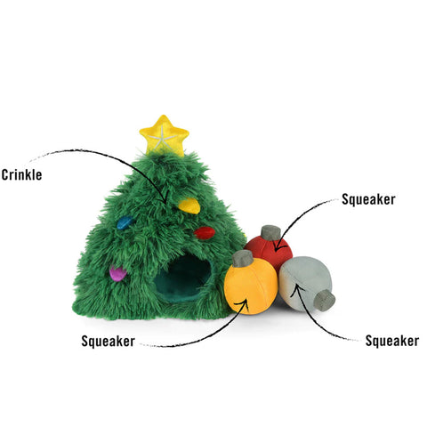P.L.A.Y. Merry Woofmas Doglas Fur Burrow Plush Dog Toy | Front Image of Plush Burrow Christmas Tree