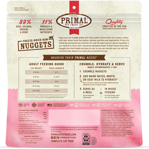 Back Image of Primal Freeze-Dried Beef & Salmon Cat Food 14oz