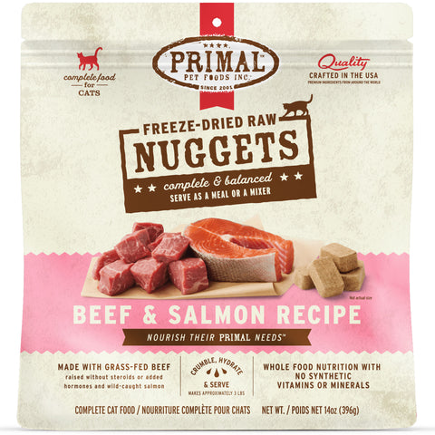 Front Image of Primal Freeze-Dried Beef & Salmon Cat Food 14oz