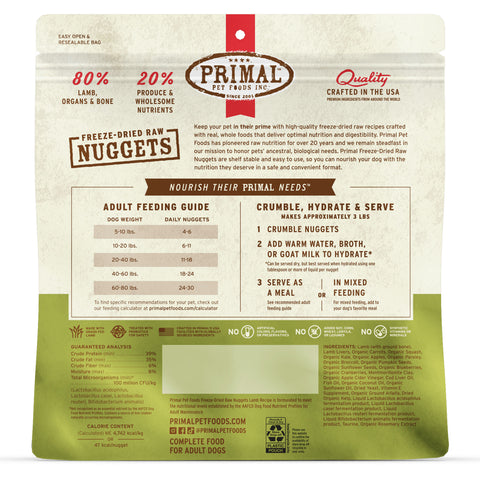 Back Image of Primal Freeze-Dried Lamb Dog Food 14oz