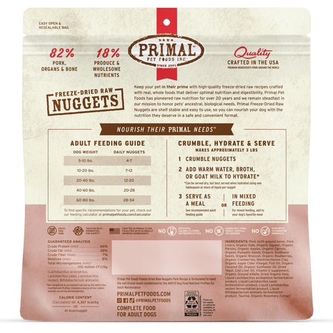 Back Image of Primal Freeze-Dried Pork Dog Food 14oz