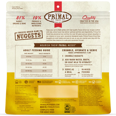 Back Image of Primal Freeze-Dried Rabbit Dog Food 14oz