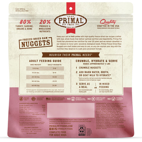 Back Image of Primal Freeze-Dried Turkey & Sardine Dog Food 14oz