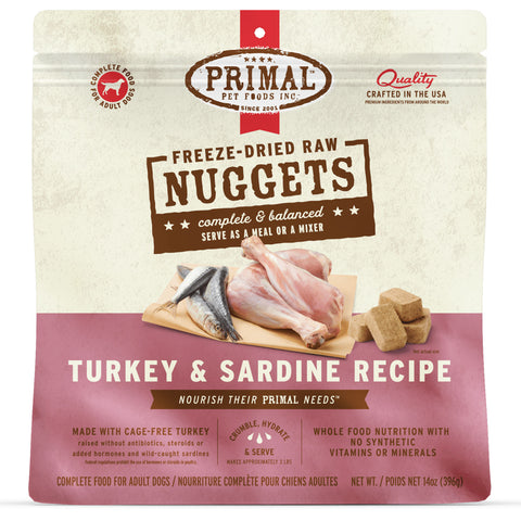 Front Image of Primal Freeze-Dried Turkey & Sardine Dog Food 14oz