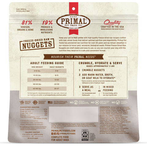 Back Image of Primal Freeze-Dried Venison Dog Food 14oz