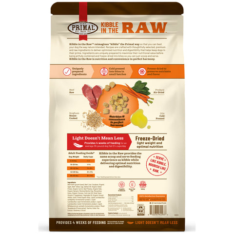 Primal Kibble in the Raw Beef Dog Food | Back Image of Beef Recipe 9lb