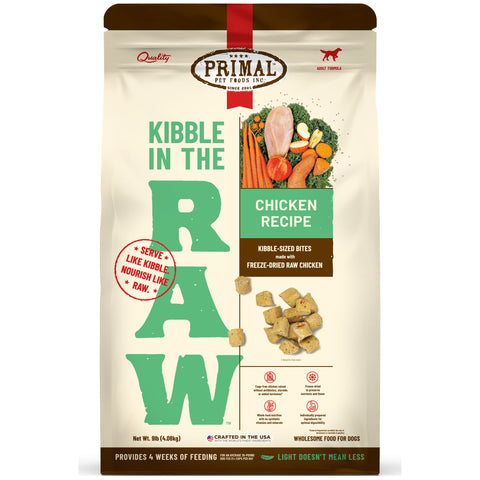 Primal Kibble in the Raw Chicken Dog Food | Front Image of Chicken Recipe 9 lbs