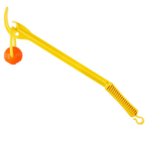 Front Image of Yellow Ball Thrower with Orange Ball