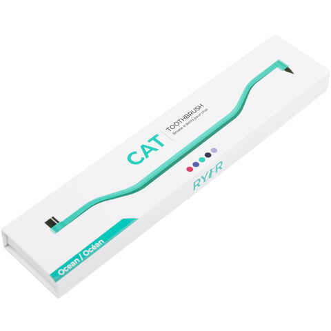RYER Dual Sided Cat Toothbrush - Ocean | Front Image of Green Blue Toothbrush