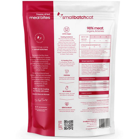 Small Batch Freeze-Died Meal Bites Beef Cat Food 10oz | Back Image of Freeze-Dried Meal Bites