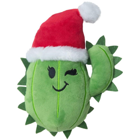 Snug Arooz Cactus with Santa Hat Dog Toy | Front Image of Green Cactus with Santa Hat