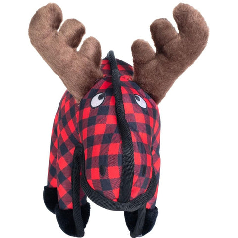 The Worthy Dog Moose Dog Toy | Front Image of Red and Black Plaid Moose