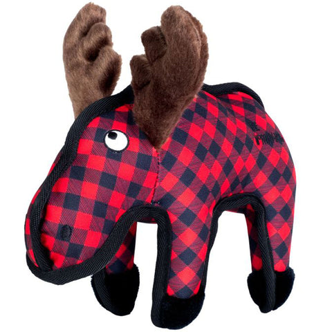 The Worthy Dog Moose Dog Toy | Side Image of Red and Black Plaid Moose