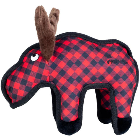 The Worthy Dog Moose Dog Toy | Side Image of Red and Black Plaid Moose