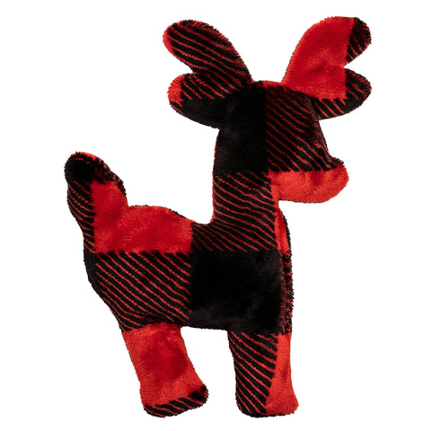 West Paw Ruff Tuff Reindeer Dog Toy | Front Image of Red and Black Plaid Reindeer - Small