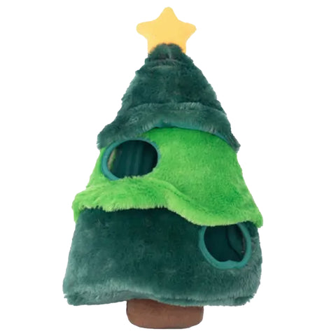 Zippy Paws Christmas Tree Burrow Dog Toy | Front Image of Green Plush Burrow Christmas Tree