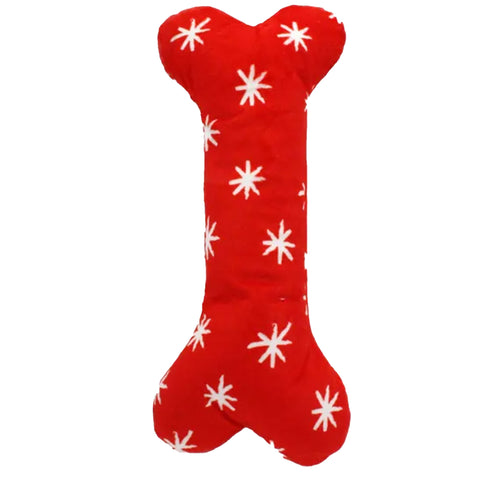 Zippy Paws Holiday Jigglerz Festive Bone Dog Toy | Front Image of Red Plush Bone