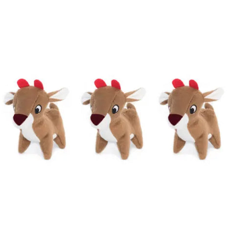 Zippy Paws Miniz Reindeer Dog Toy | Front Image of Three Mini Plush Reindeer