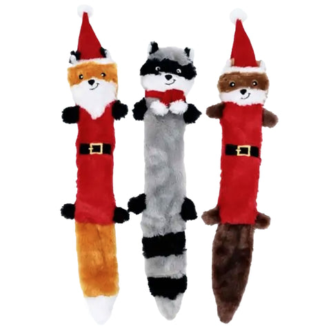 Zippy Paws Skinny Peltz Dog Toy - 3 Pack | Front Image of Fox, Raccoon and Squirrel Toys